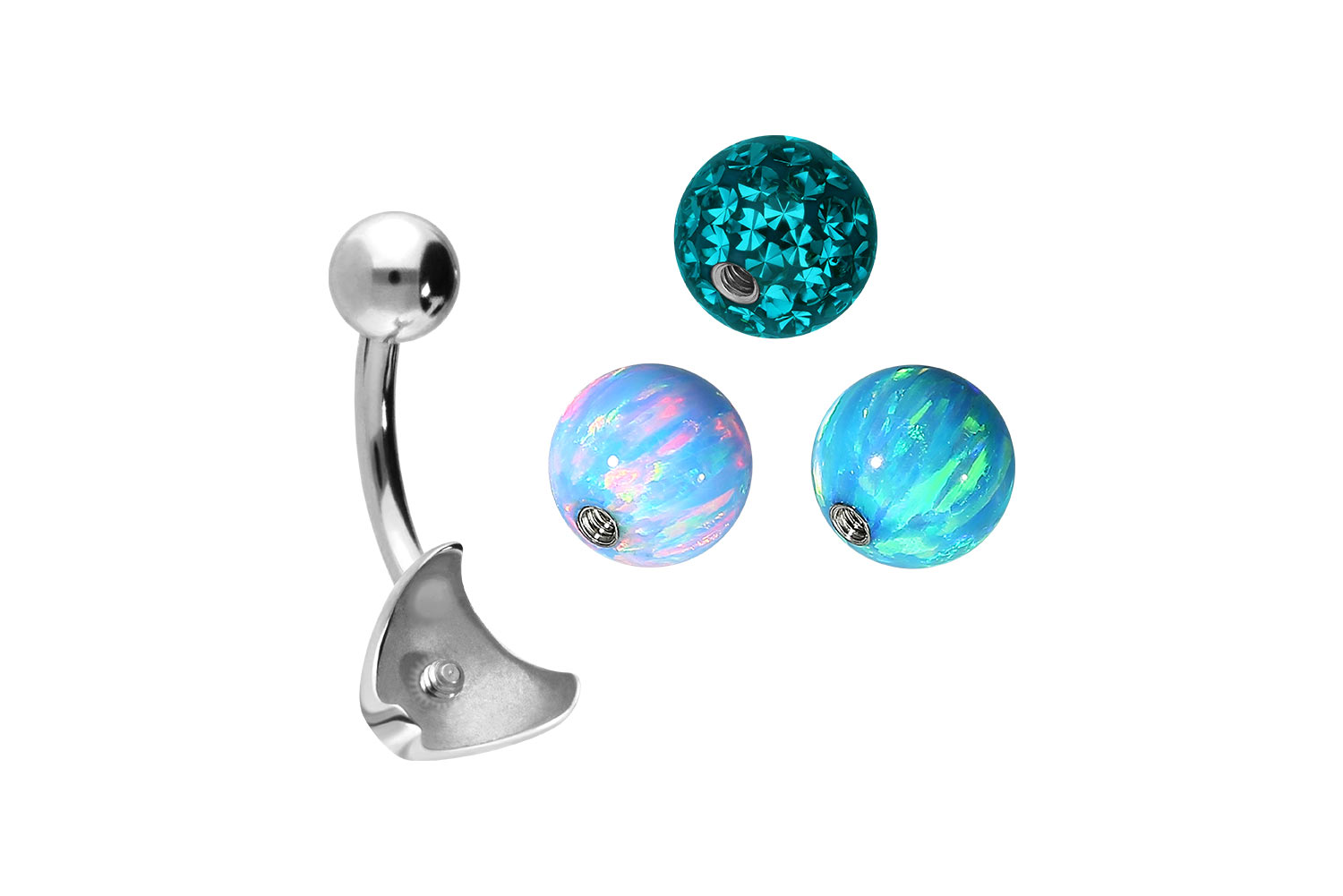 Titan Bananabell Piercing mit Innengewinde 3ER KUGELMIX